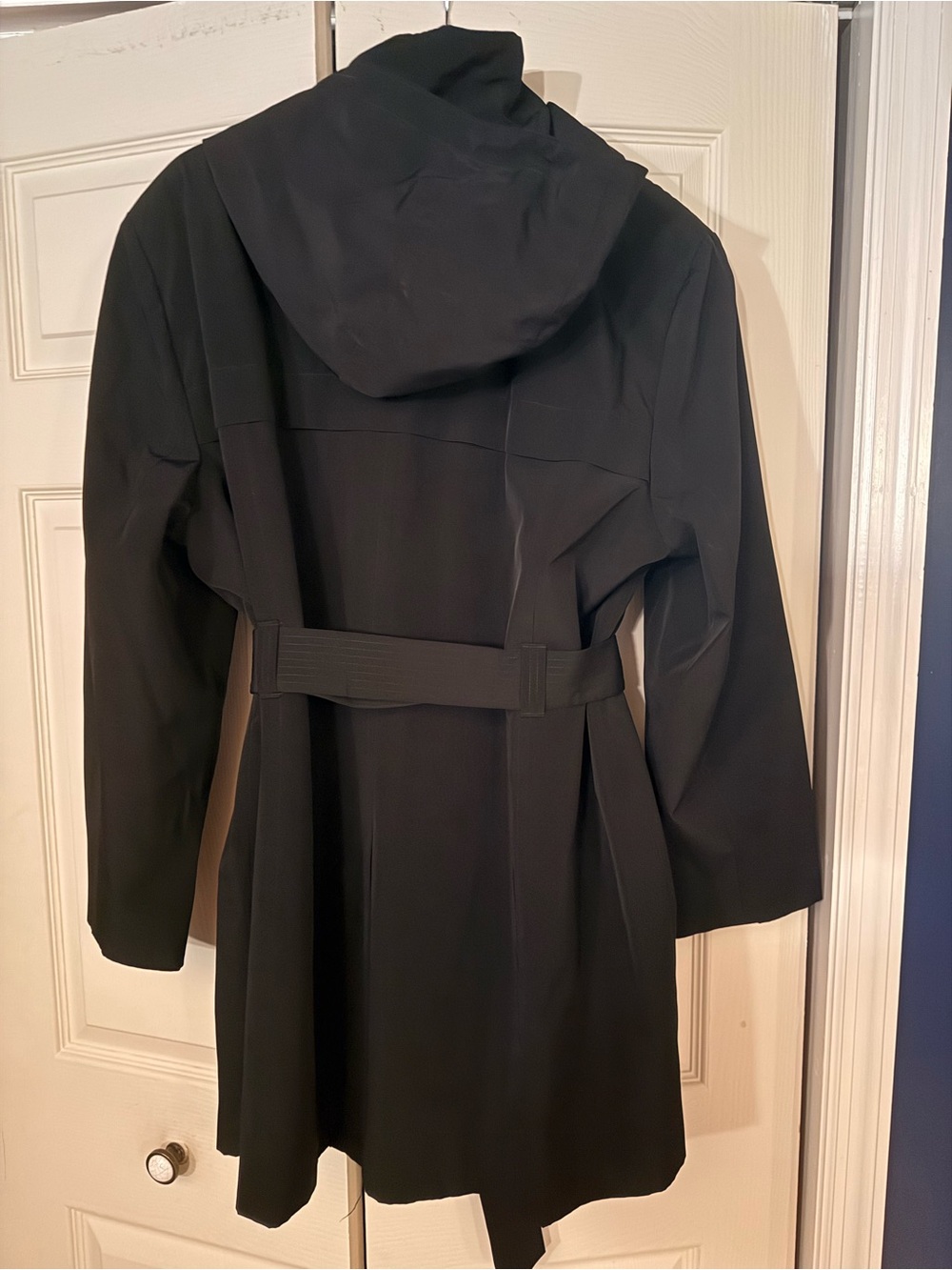 London Fog XXL Classic Black Hooded Belted Raincoat Trench Red Quilted Lining - Picture 2 of 11